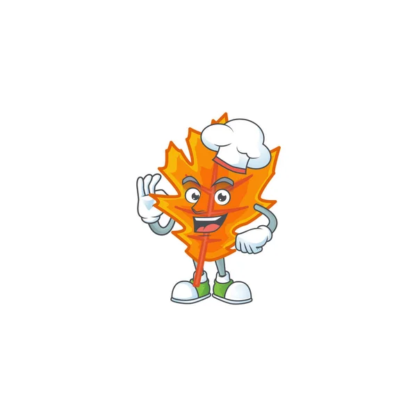 Laranja folhas de outono com chef personagem dos desenhos animados — Vetor de Stock
