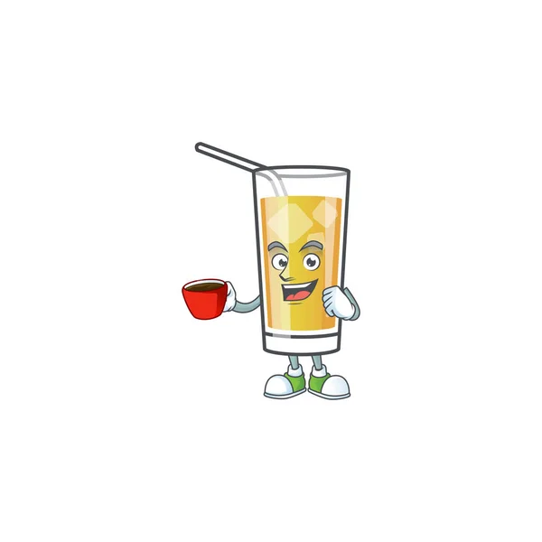 Cartoon appel cider met het karakter drinken in kopje — Stockvector