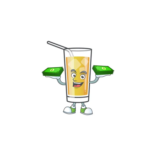 Karakter houden van geld in de appel cider cartoon — Stockvector