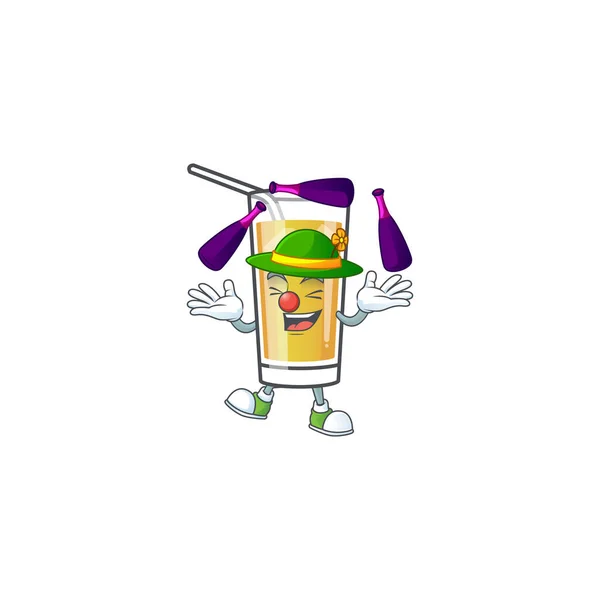 Dibujos animados de sidra de manzana con malabarismo de carácter mascota — Vector de stock