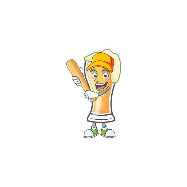 Copo de cerveja dos desenhos animados com o personagem de beisebol — Vetor de Stock
