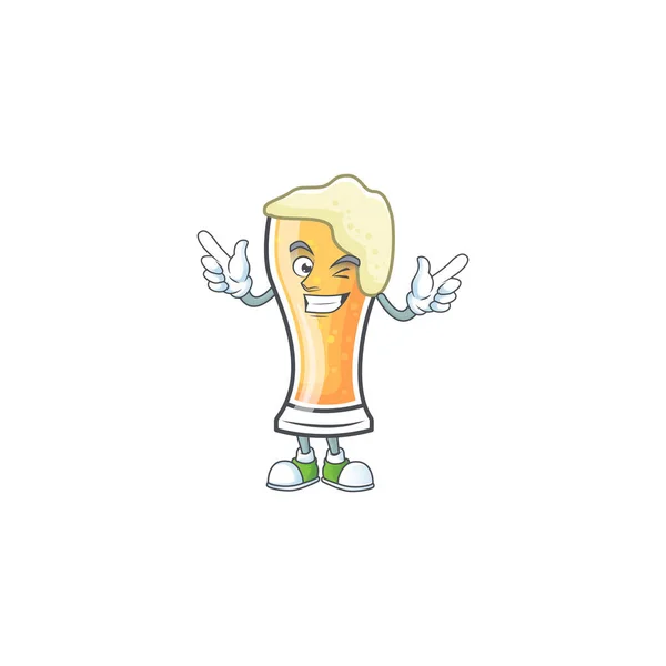 Mascote uma piscadela no copo de cerveja dos desenhos animados —  Vetores de Stock