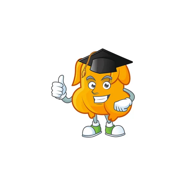 Karikatura postava smažené kuře s maskot maturitní klobouk — Stockový vektor