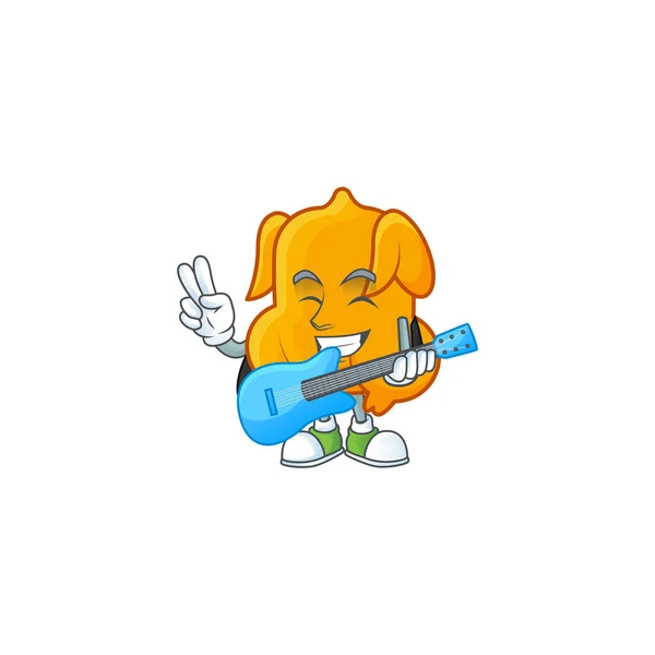 Gefrituurde kip cartoon met het karakter met gitaar — Stockvector