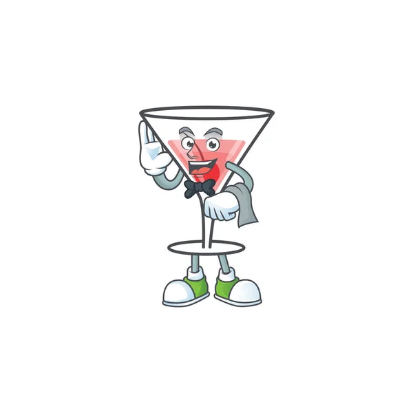 Dessin animé cocktail frais avec le caractère serveur — Image vectorielle