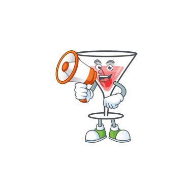 Elinde megafonla maskotu olan tatlı bir çizgi film karakteri.