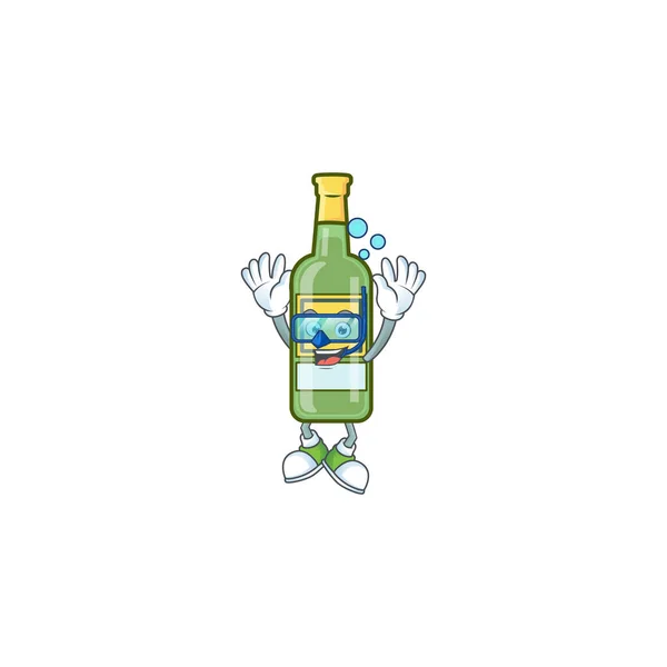 Dulce personaje de dibujos animados whisky con la mascota de buceo — Vector de stock