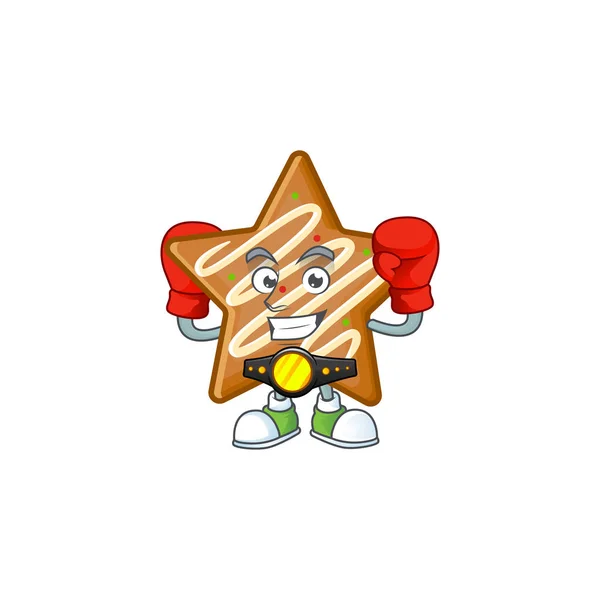 Cartoon τραγανά μπισκότα αστέρων με το μποξ χαρακτήρα — Διανυσματικό Αρχείο