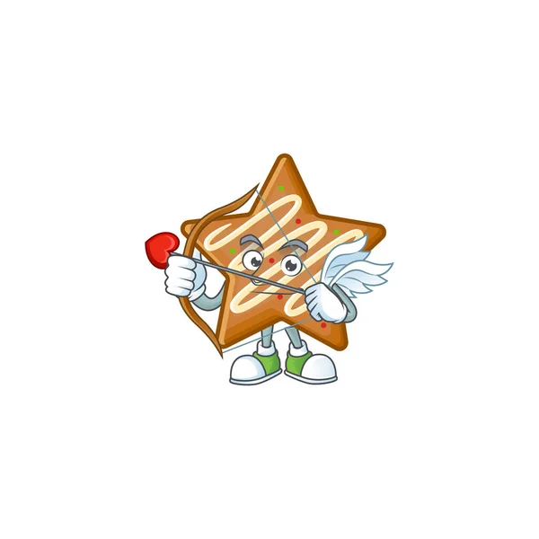 Cartoon τραγανά μπισκότα αστέρων με το χαρακτήρα cupid — Διανυσματικό Αρχείο