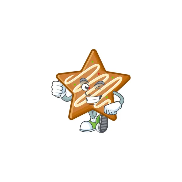 Star cookies desenhos animados com os polegares mascote para cima —  Vetores de Stock