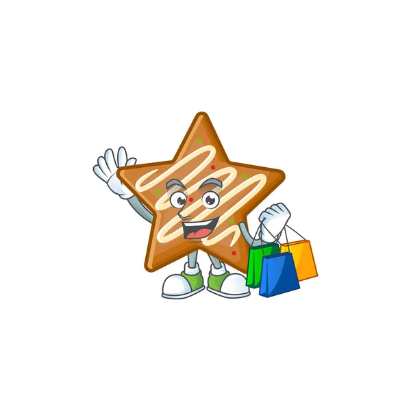 Αστέρι cookies κινουμένων σχεδίων με τα ψώνια μασκότ — Διανυσματικό Αρχείο
