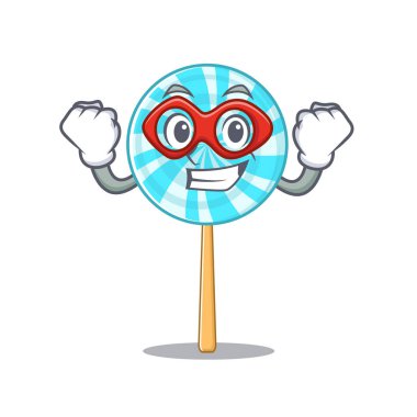 Süper kahraman kostümü giymiş bir lolipop çizgi filmi.