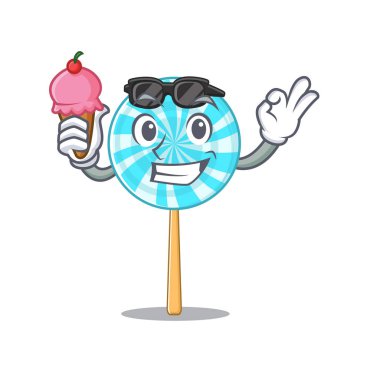 Dondurmalı lolipop içeren maskot illüstrasyonu