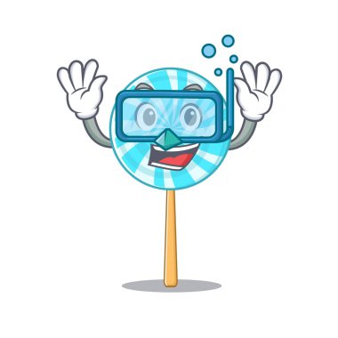 Gülümseyen lolipop çizgi film karakteri. Dalış gözlüğü takıyor.