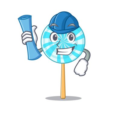 Mimari karikatür tarzında neşeli bir lolipop mavi izler taşıyor.
