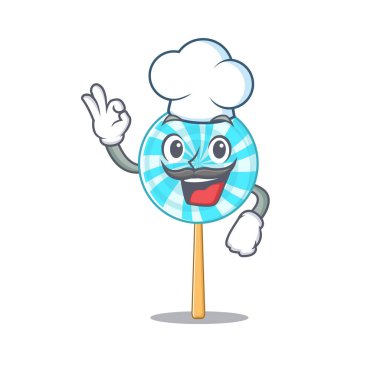 Mutlu lolipop çizgi film karakteri beyaz şapkalı şef