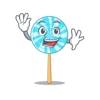 Büyük gülümseyen lolipop el sallayan çizgi film karakteri