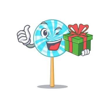 Hediyelik kutulu mutlu lolipopun vektör çizimi