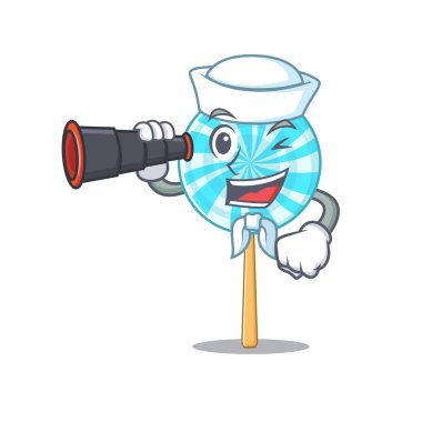 Dürbünlü bir denizci gibi gülen mutlu bir lolipop.