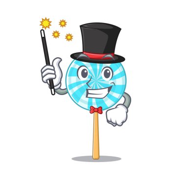 Maskot şeker sepetinde lolipop.