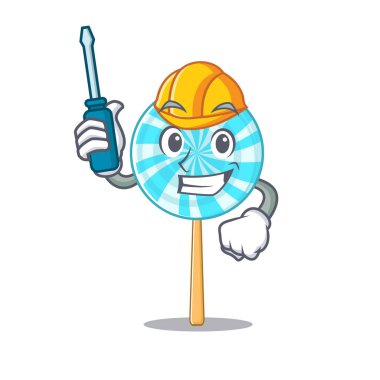 Maskot otomobil sepetinde lolipop.