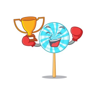 Maskot boksu kazanan şeker sepetinde lolipop.