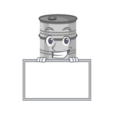 Yağ varili Sevimli karakter tahtayla baş parmağını kaldırır