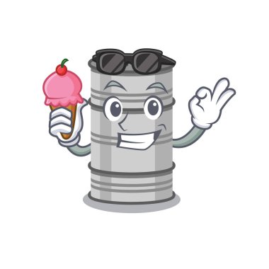 Maskot illüstrasyonunda yağ fıçısı ve dondurma var.