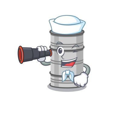 Gülümseyen mutlu yağ varili dürbünlü bir denizci gibi