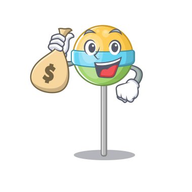 karakter yuvarlak lolipop çizgi film şekli para çantası tutuyor