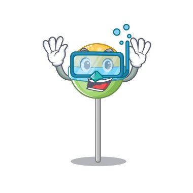 Çizgi filmle izole edilmiş bir şekilde dalış yaparken yuvarlak lollipo