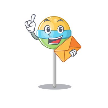 yuvarlak lollipo karikatür ile izole zarf getir