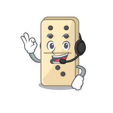 Kulaklıklı karikatür ile izole edilmiş domino taşı.