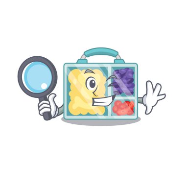 Beslenme çantası maskot dedektifle izole edilmiş.