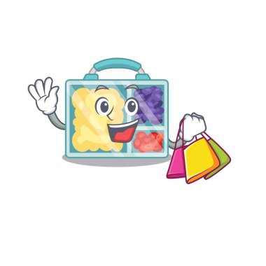 Maskotla izole edilmiş bir alışveriş çantası.