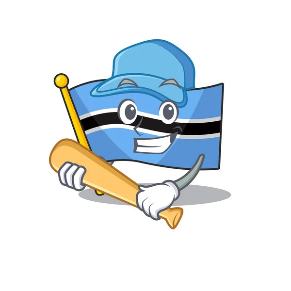 Dessin animé mascotte drapeau botswana sourire drôle jouer au baseball — Image vectorielle
