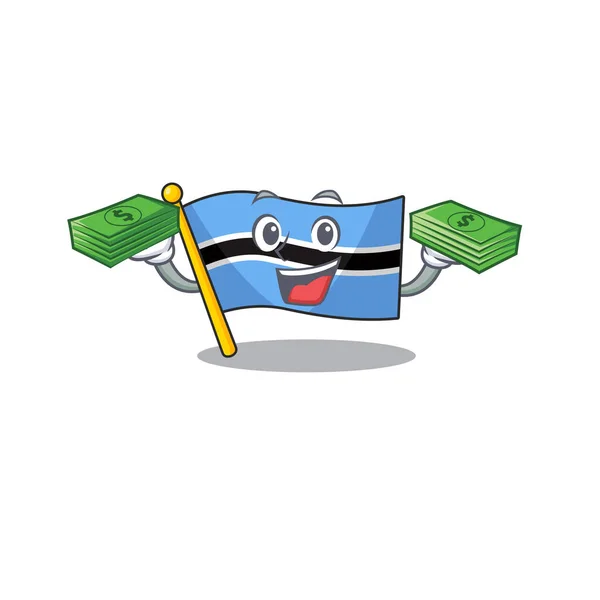 Jistý smajlík vlajka botswana postava s taškou na peníze — Stockový vektor