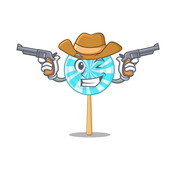 Lollipop dressed as a cowboy holding guns — Stock Vector