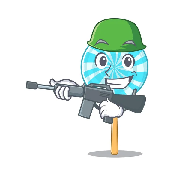 Una caricatura del ejército de piruletas con ametralladora — Vector de stock