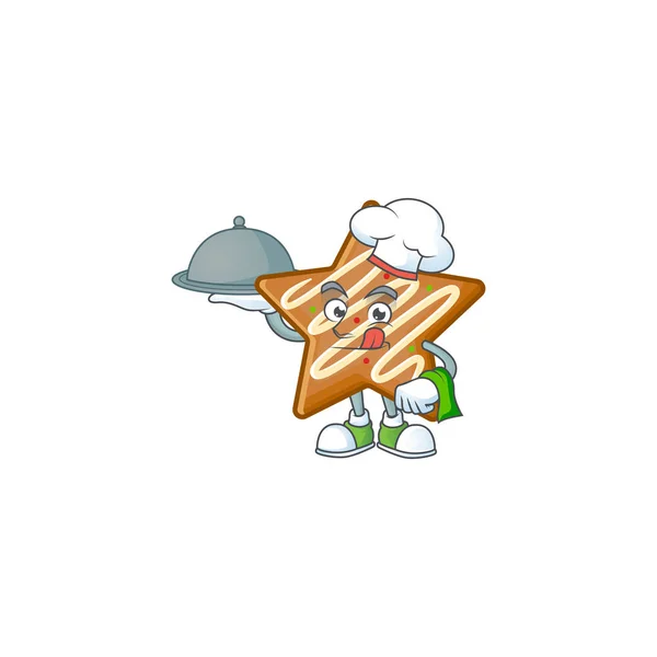 Νόστιμα μπισκότα αστέρων με χαρακτήρα σεφ κρατώντας το σχήμα των τροφίμων — Διανυσματικό Αρχείο