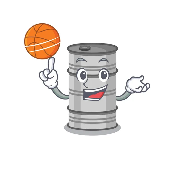 Ilustração do estilo cartoon tambor de óleo com basquete — Vetor de Stock