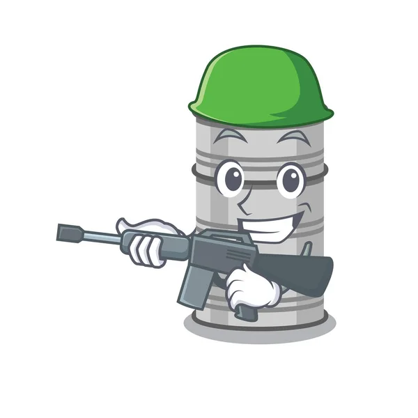 Un dessin animé de l'armée du tambour de pétrole avec mitrailleuse — Image vectorielle