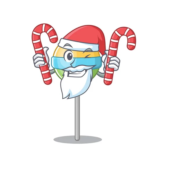 Sucette ronde isolée avec Père Noël apporter des bonbons la bande dessinée — Image vectorielle