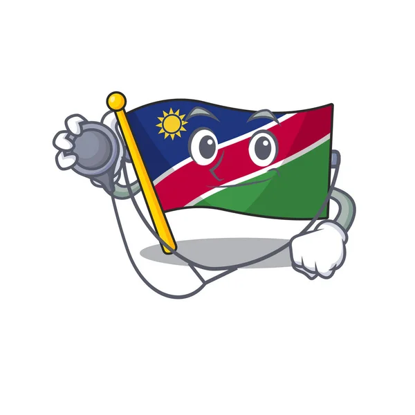 Médico sonriendo bandera namibia personaje de dibujos animados de trabajo — Archivo Imágenes Vectoriales