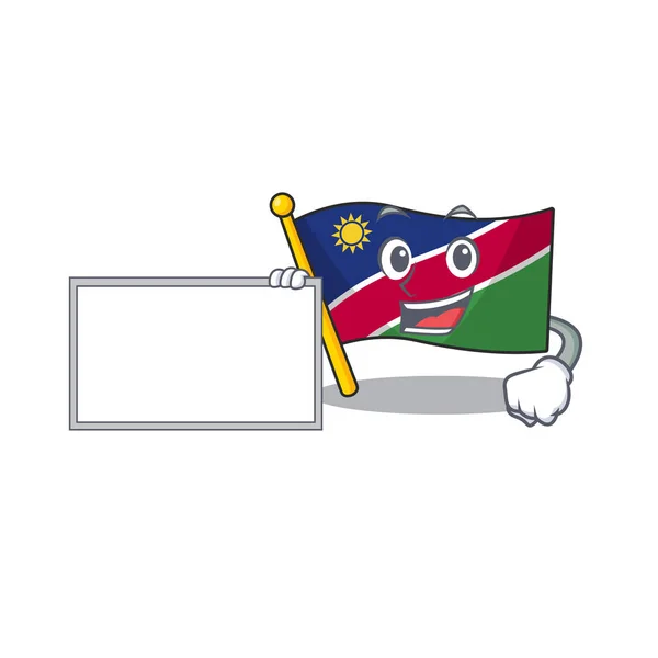 Con tablero sonriente bandera namibia personaje de dibujos animados trabajando — Archivo Imágenes Vectoriales