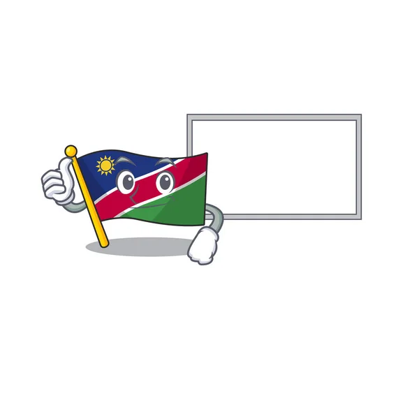 Sorridente bandeira namibia polegares para cima com quadro de desenho animado personagem de trabalho —  Vetores de Stock