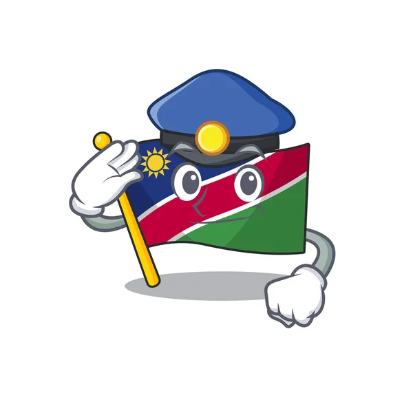 Police souriant drapeau namibia personnage de bande dessinée de travail — Image vectorielle