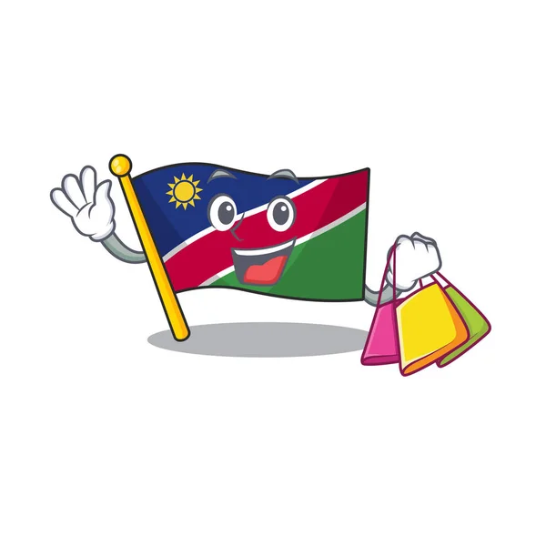 Shopping illustrazione bandiera namibia isolato con cartone animato — Vettoriale Stock