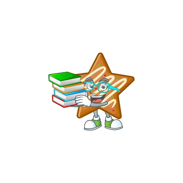 Charakterstudentin bringt Buch in den Star-Cookies-Cartoon — Stockvektor