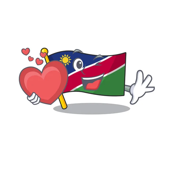 Прапор Намібії мультфільм з формою, що тримає серце — стоковий вектор